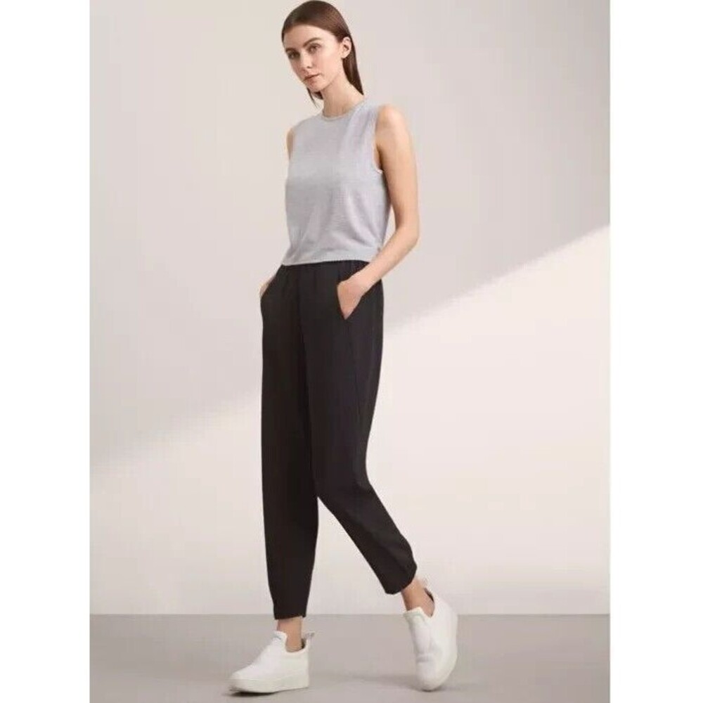 Babaton Black Dexter Pants Elastic Waist Linen Blend Slim Ankle Pants Size Small